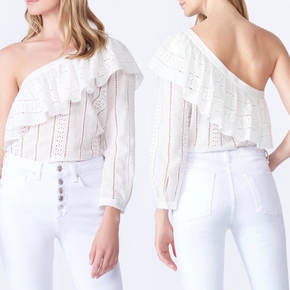 VERONICA BEARD Cruz White Eyelet Ruffle Cotton Top - Picture 2 of 8